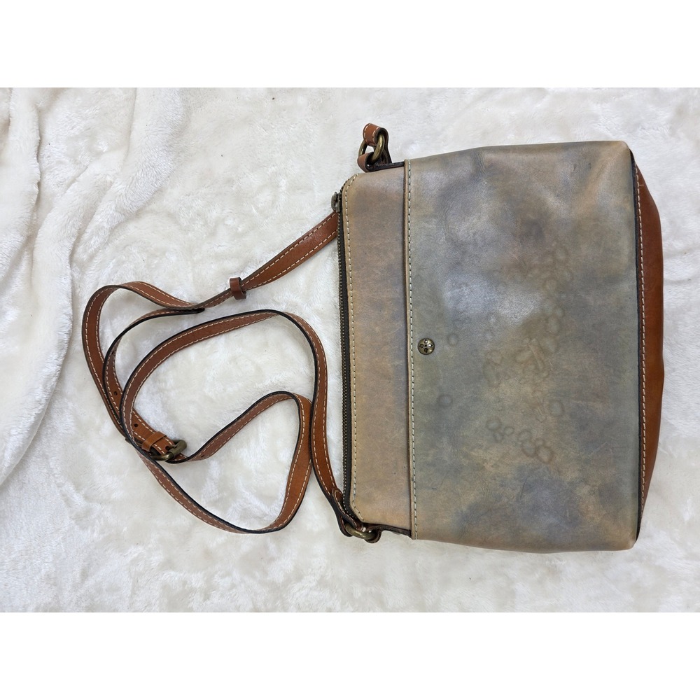 Patricia Nash Italian Leather Crossbody Bag Distressed Tan Blue Buckle Accent - Picture 2 of 16
